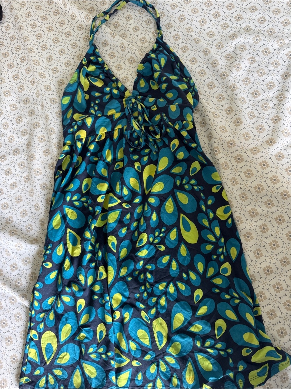 The North Face Navy Blue Teal Lime Floral Halter Dress